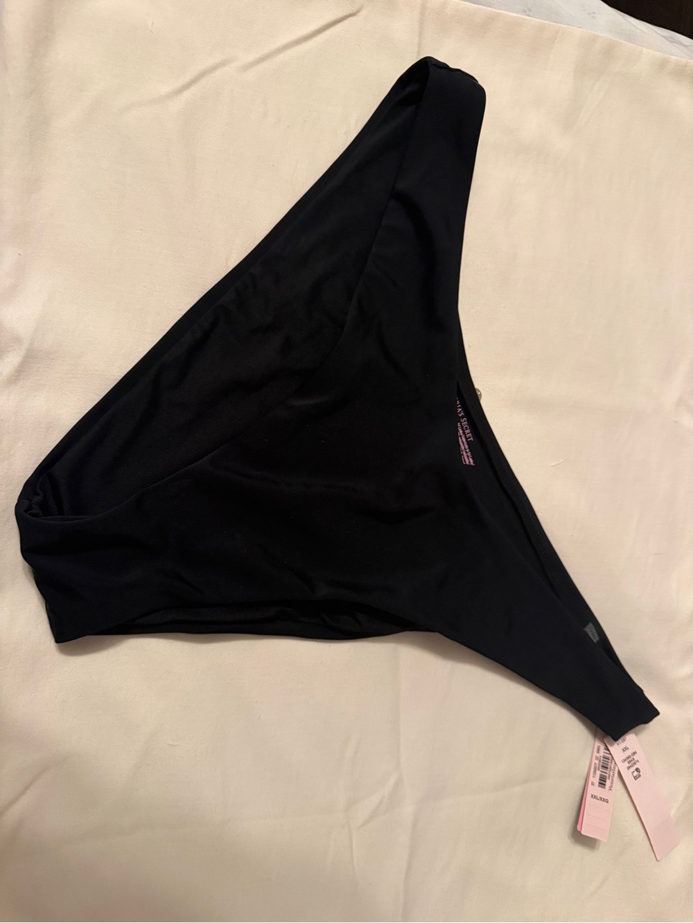 Victoria's Secret Black High-Cut Bikini Bottom with Pink Logo Print